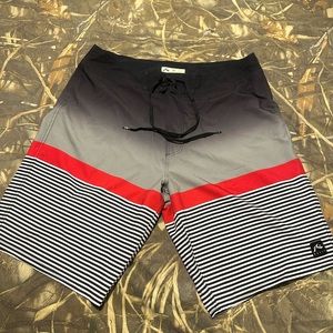 Rusty Men's Ombre Gray & Black Swim/Board Shorts with Red Stripe